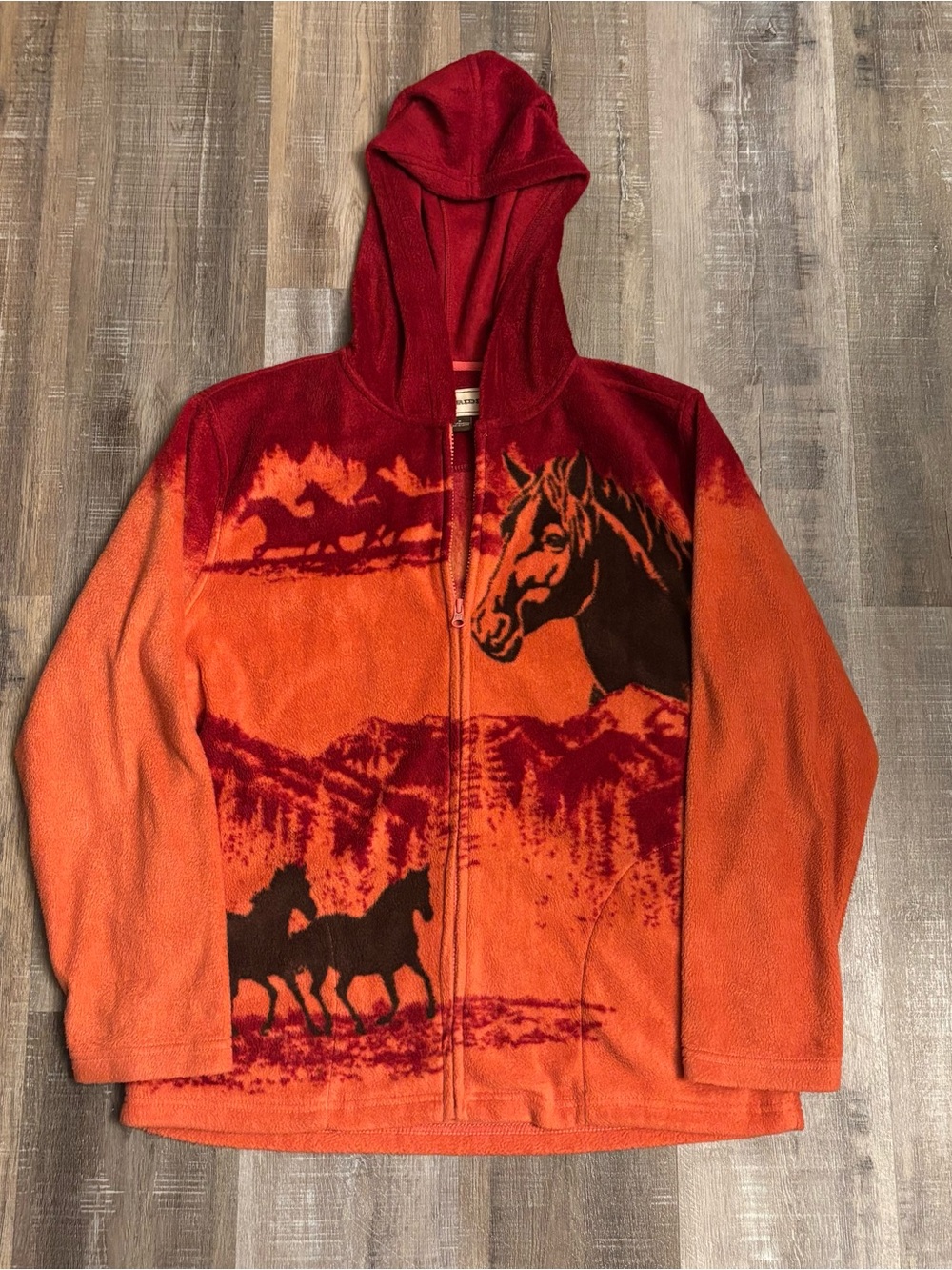 Bit & Bridle Women’s Fleece Jacket Size Medium Red Horse Western Full Zip Hoodie
